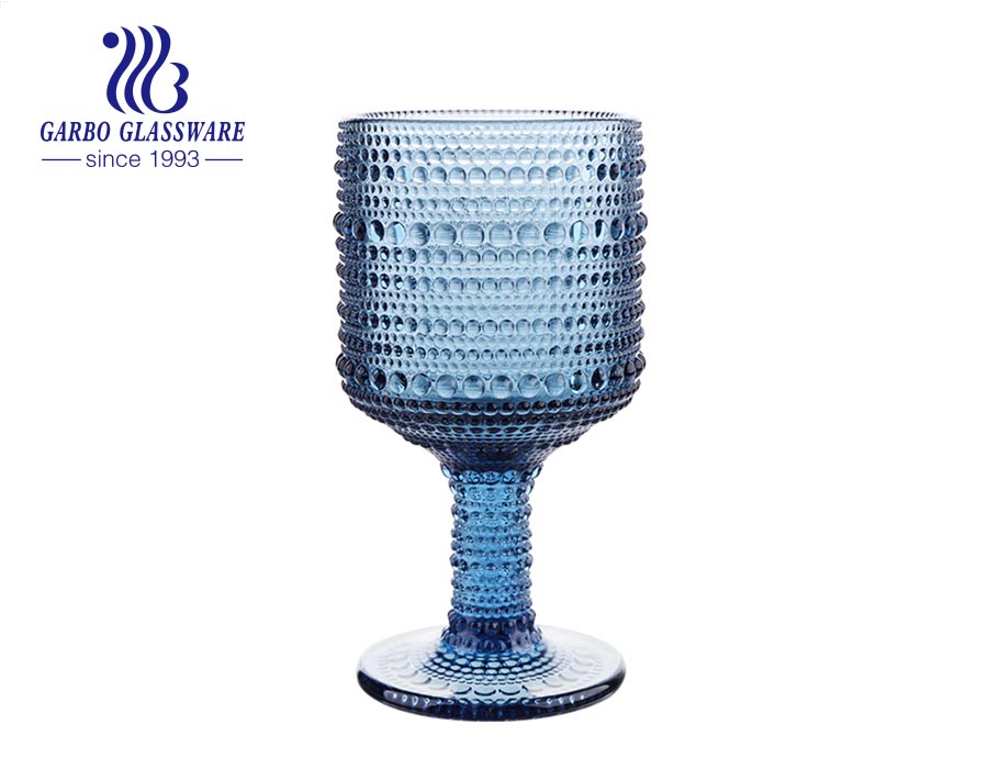 300ml blue dot design glass goblets for wine drinking