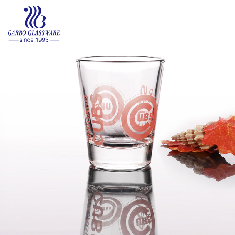 High-end vodka shot glass cup customized logo decal design with printing for bar party gift