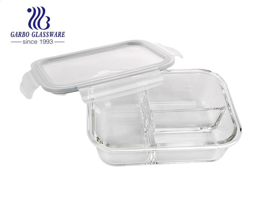 1L heat resistant microwavable food containers with divider glass container