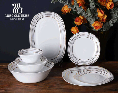 China Factory weißes Opalglas-Dinner-Set mit Goldrand-Aufkleber-Design