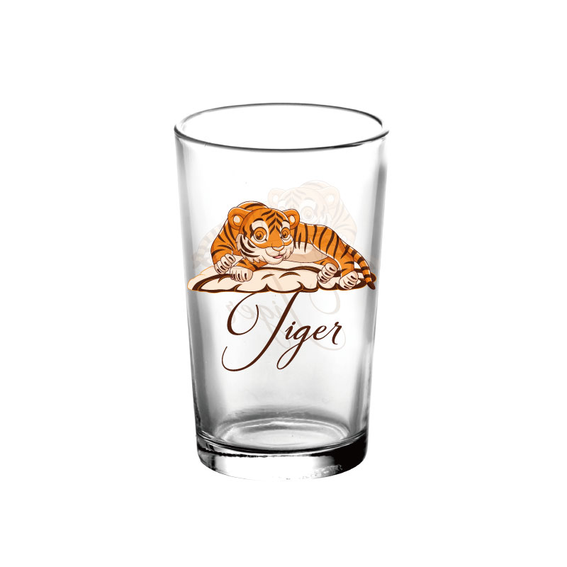 Manufacturer Glass Cup Wine Juice Water Highball Glasses Tumbler Glass Cup with Tiger Design