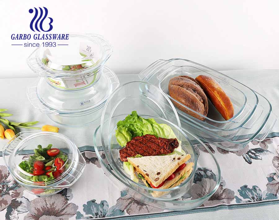 Großhandel 3pcs High-Borosilicat-Glasschüssel-Set mit Deckel Suppenauflauf für den Tischgebrauch