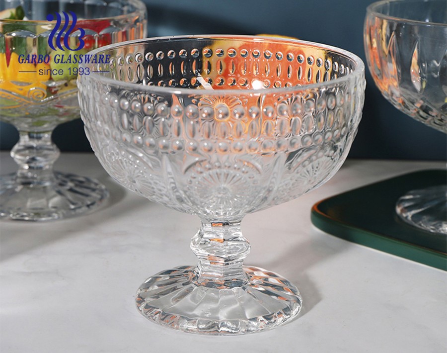 Dishwasher safe Ins style popular sunflower vintage clear transparent 11.6oz glass ice cream bowl glassware dessert cups for latte coffee pudding