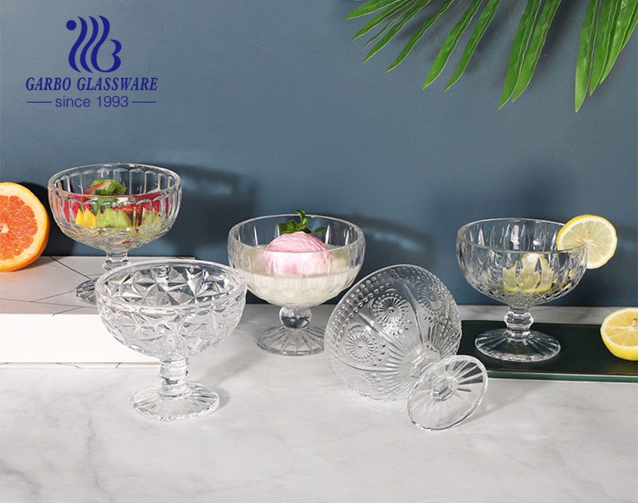 Dishwasher safe Ins style popular sunflower vintage clear transparent 11.6oz glass ice cream bowl glassware dessert cups for latte coffee pudding