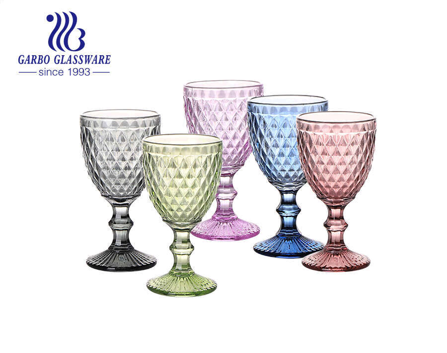 كؤوس زجاجية ملونة عالية الجودة 300 مللي لشرب النبيذ وأدوات المائدة الزجاجية