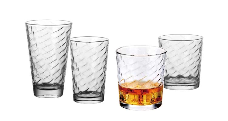 250ML-450ML wave stripe embossing glass drinking tumblers with optional medium or high transparency