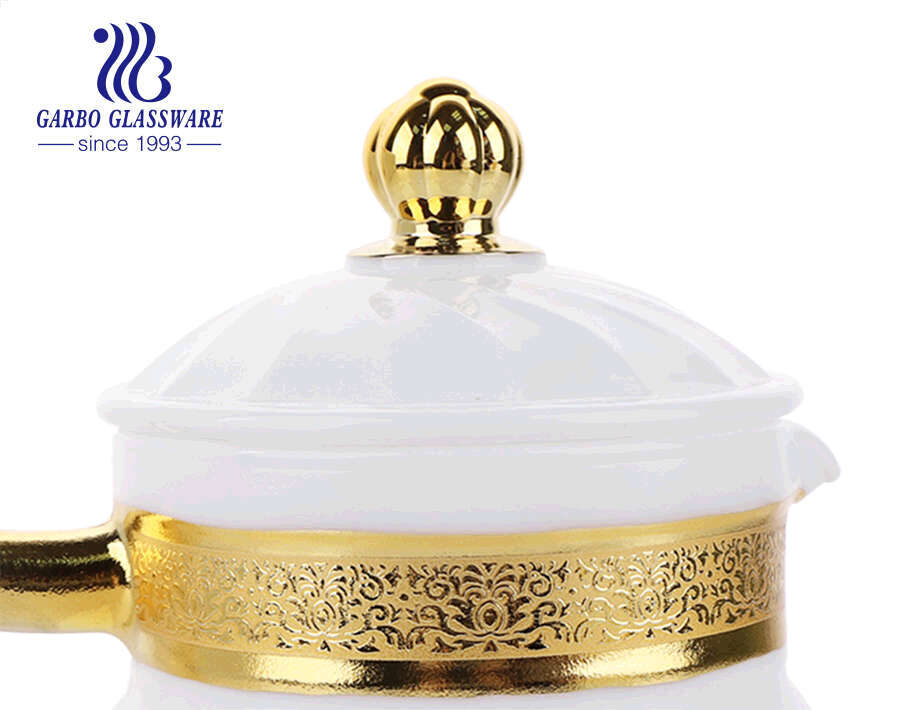 Cruche d'eau/pot d'eau/théière en verre opale de conception de faction 1.5L avec plaqué or