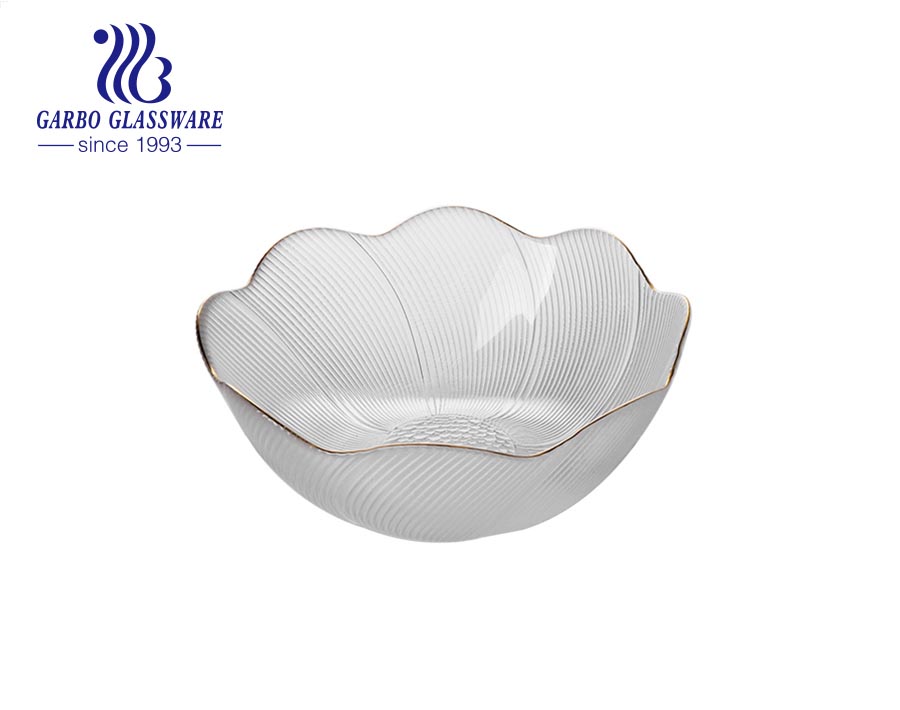 Handmade high-quality gift golden rim bloom flower shape design glass bowl for candy dessert