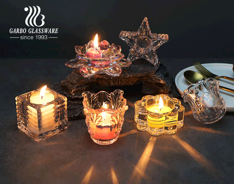Creative lotus flower shape glass candle holds with gold ion plated color