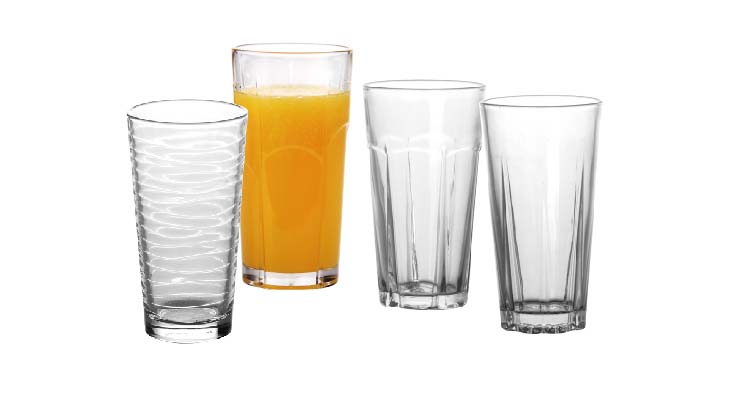 Fábrica de cristalería en existencia vasos de jugo de vidrio de rayas cortas y altas de 8 oz 11 oz