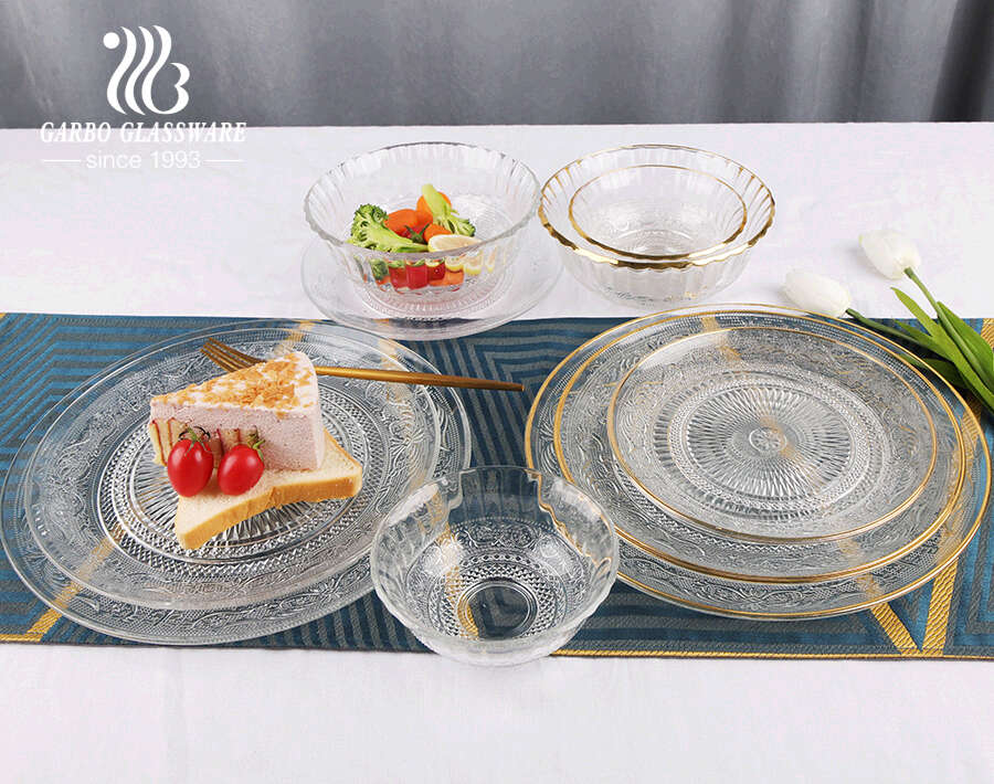 Garbo Manufacturer 11.5 Inch Glass Plate Clear With Engraved Pattern For Salad Fruit Service
