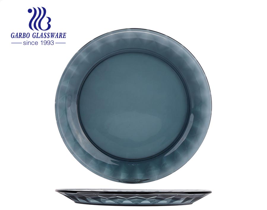 Nouvelle conception de plaques de verre de couleur unie bleues pour les plats de dîner de vaisselle de restaurant à la maison