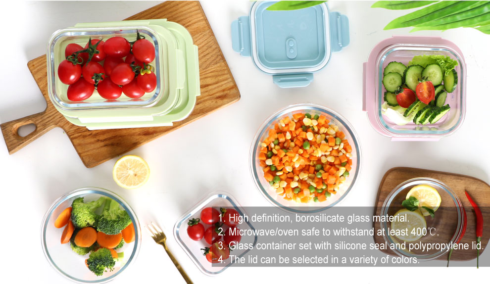 520ml clear square glass food container with lid round rectangle shapes sealed glass lunch box for keeping fresh