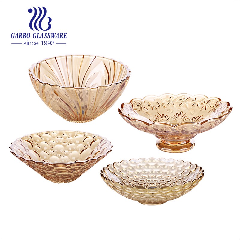 12 inches In stock factory Ion plating golen color bubble design glass fruit bowl for sale