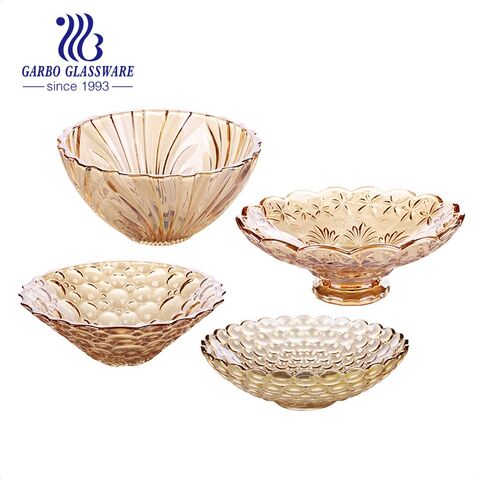 12 inches In stock factory Ion plating golen color bubble design glass fruit bowl for sale