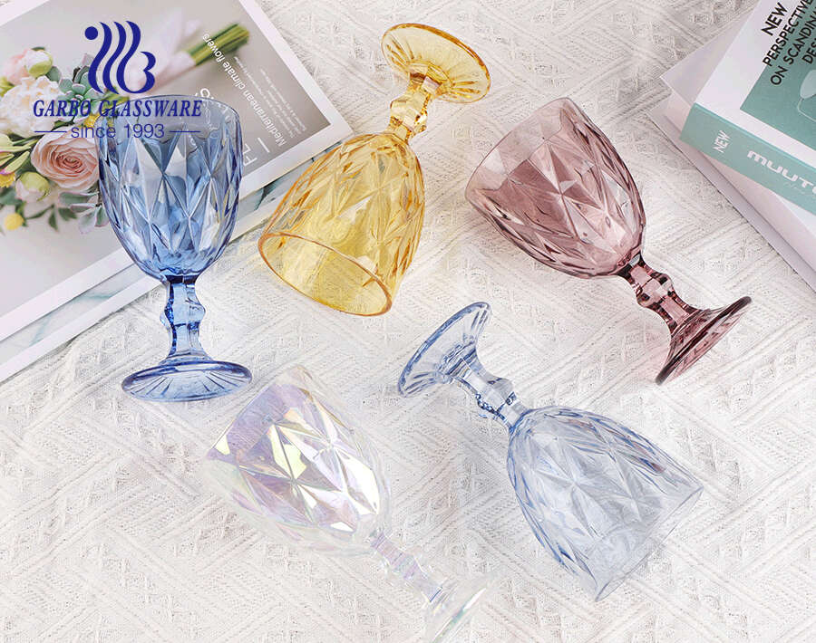 330ml Old fasion diamond engraved design glass stemware wine glass