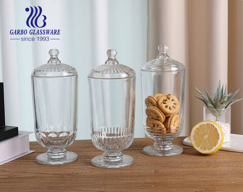 Factory Heavy Glass Cookies Jars with Glass Lids for Bathroom Can