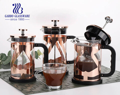 Luxury Rose Golden French Press Coffee Maker  Large Glass Carafe Pot Includes Stainless Steel Filter and lid