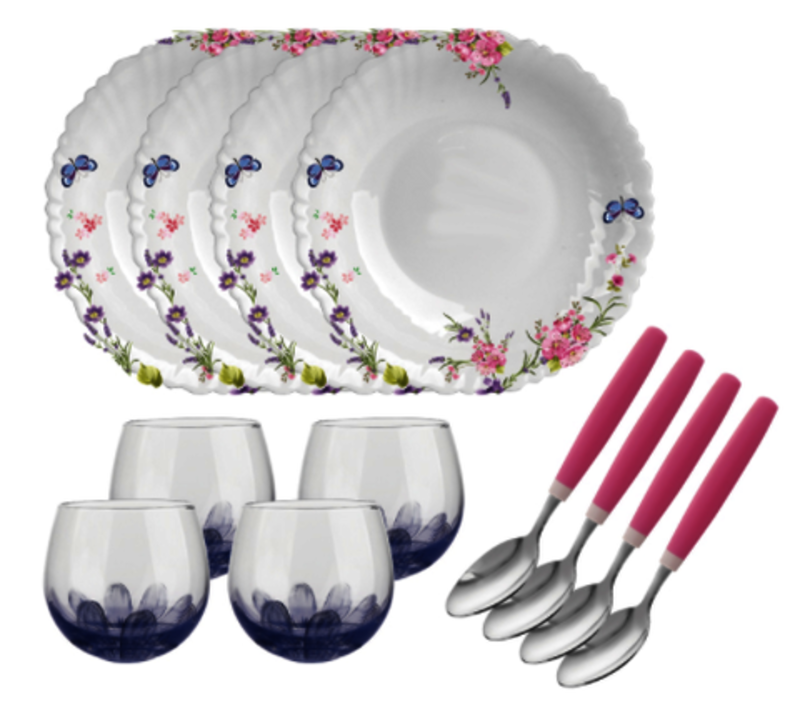 Garbo Hot Selling Dinner Set with Opal Glassware, Glass cups and Cutlery