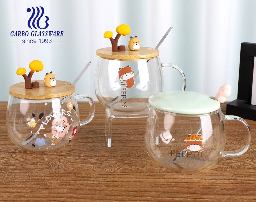Decorative Borosilicate Glass Cups with Ceramic Lid