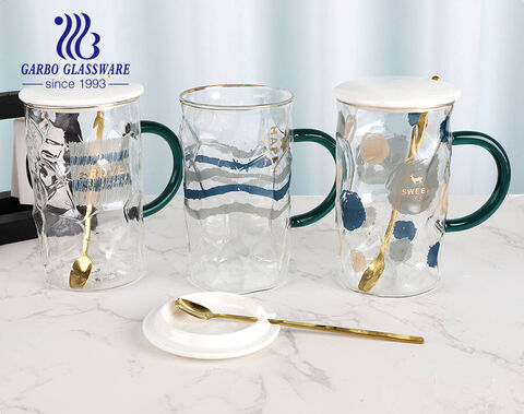 Decorative Borosilicate Glass Cups with Ceramic Lid