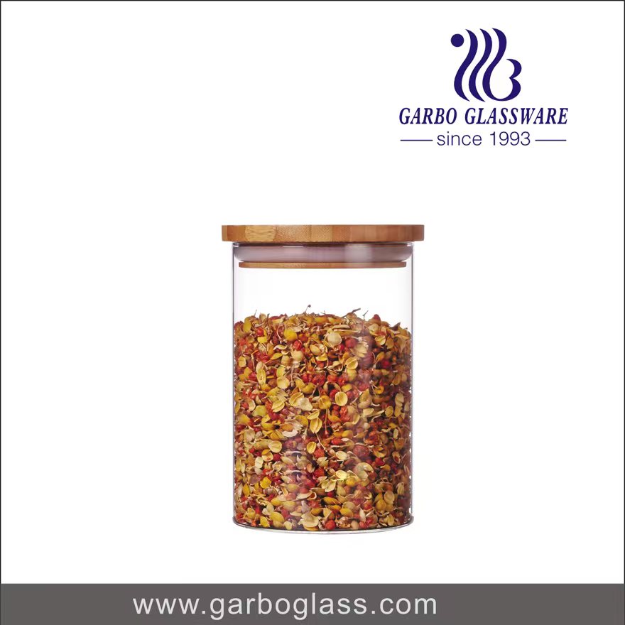 Luxury Food Storage Container Customized Glass Jars with Bamboo Lids for Kitchen Stack.