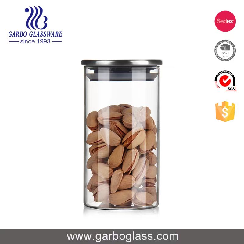 Luxury Food Storage Container Customized Glass Jars with Bamboo Lids for Kitchen Stack.