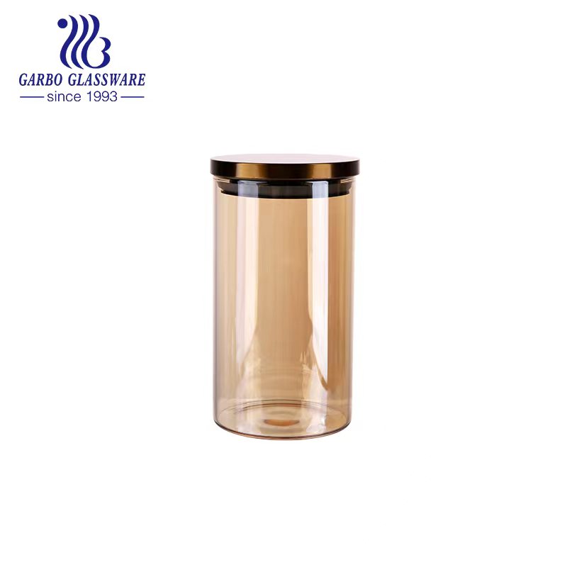 Conteneur de stockage de nourriture de luxe Bocaux en verre personnalisés avec couvercles en bambou pour la pile de cuisine.
