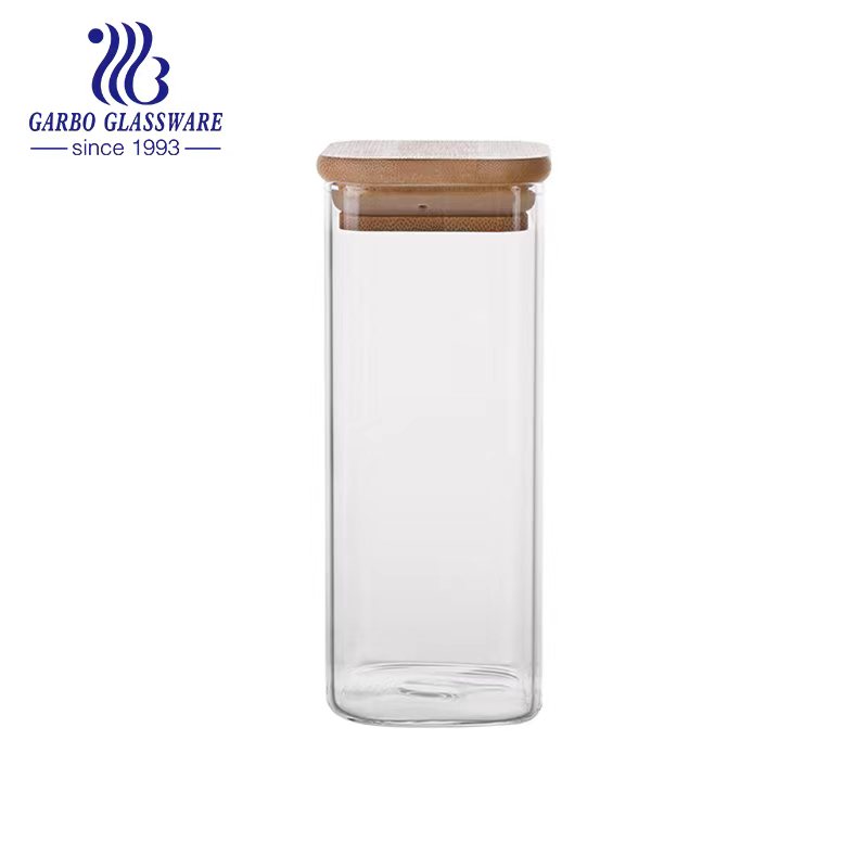 Luxury Food Storage Container Customized Glass Jars with Bamboo Lids for Kitchen Stack.