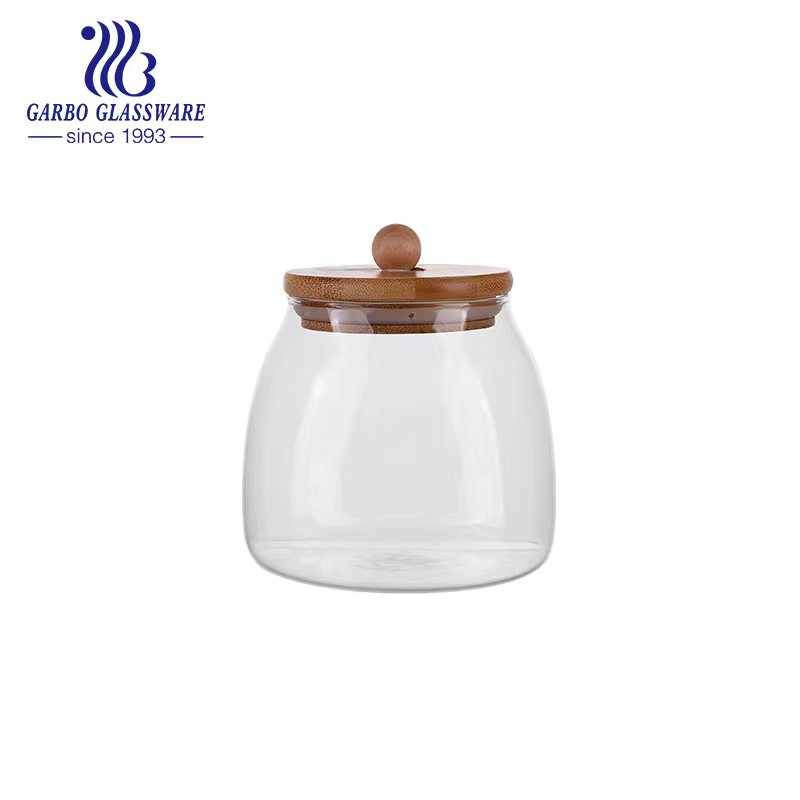 Luxury Food Storage Container Customized Glass Jars with Bamboo Lids for Kitchen Stack.