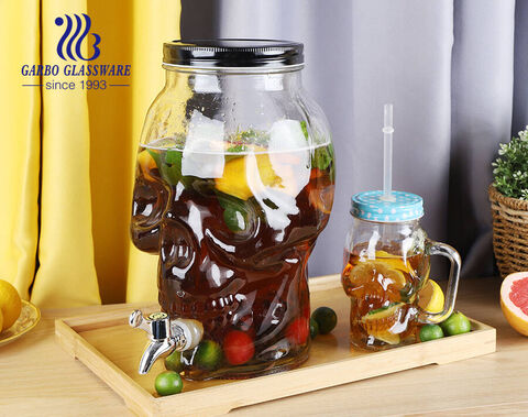 1pc Large Capacity Glass Juice Dispenser Beverage Container With Tap