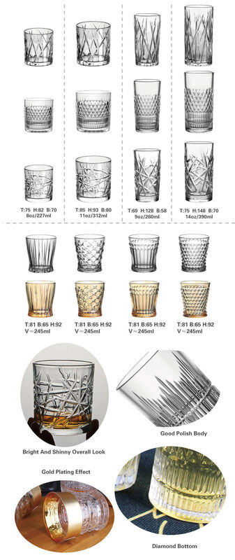 11oz High standard handmade craft embossed decorative diamond whisky glasses