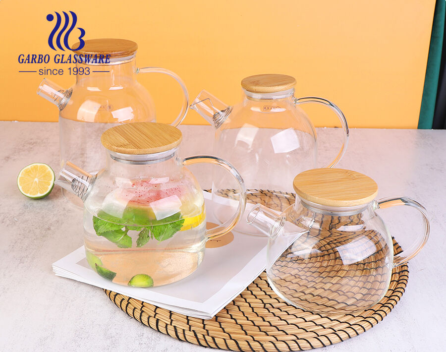 1000ml High borosilicate heat resistant glass teapot with bamboo lid