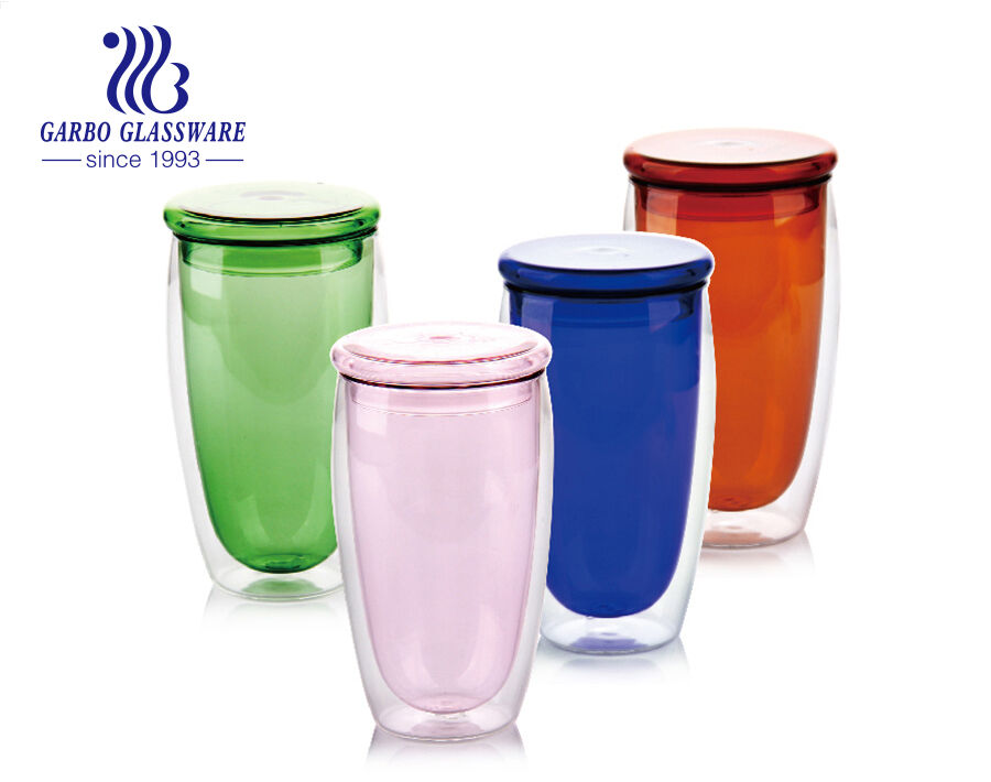 Taza de vidrio de doble pared de color sólido de borosilicato resistente al calor de lujo