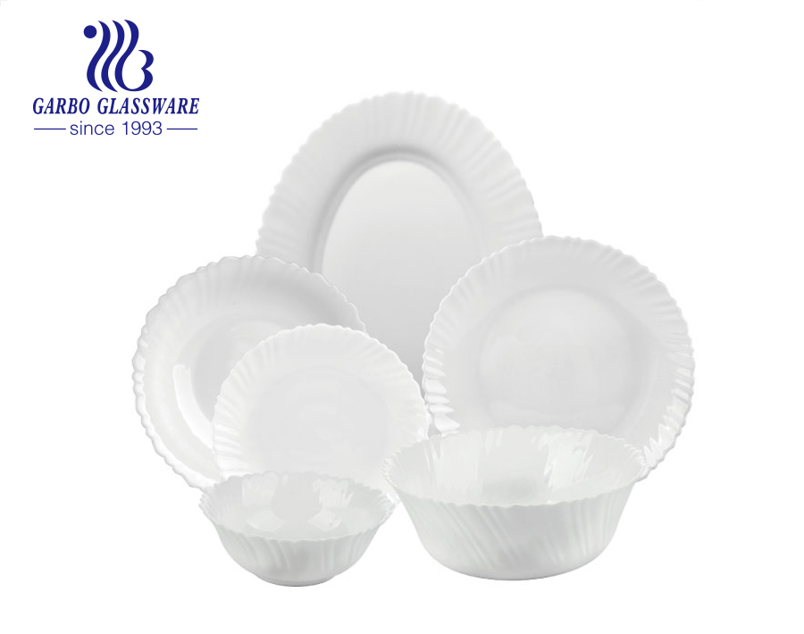 26pcs set plain white tempered opal glass dinner set with bowls and plates