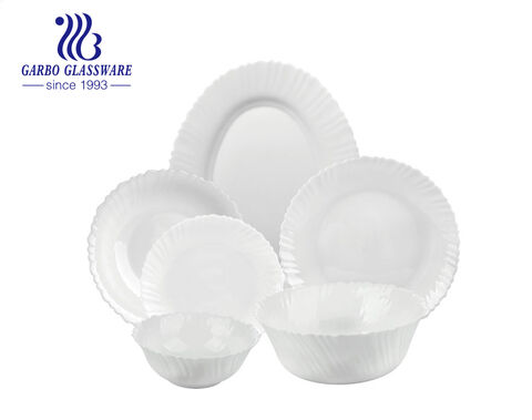 26pcs set plain white tempered opal glass dinner set with bowls and plates