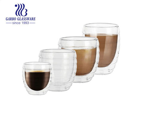 Taza de café espresso de vidrio de doble pared de borosilicato de tamaño mini de 70 ml y 2.5 oz