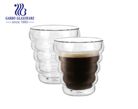 Bubble design V shape high borosilicate double wall glass coffee tumbler