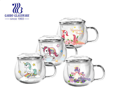 Caneca de vidro borosilicato de alta qualidade de parede dupla de 265 ml com novos designs