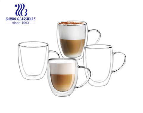 Elegante taza de vidrio de doble pared resistente al calor de 13 oz