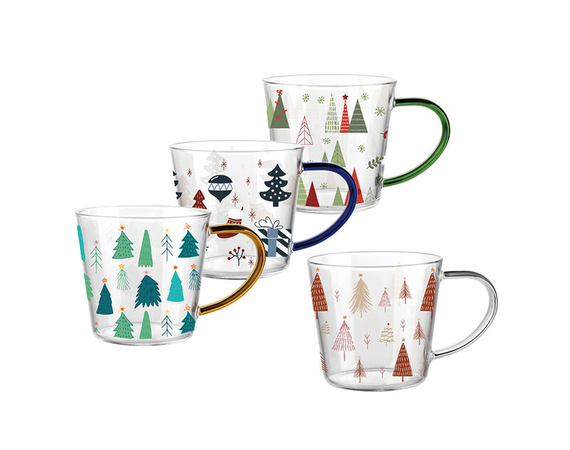 Caneca de café de vidro borosilicato com design completo de decalque de Natal de 10.5 onças de altura