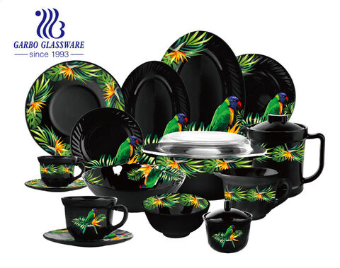 58pcs Dinnerware Set Black Opal Glassware Heat Resistant Dinner Sets