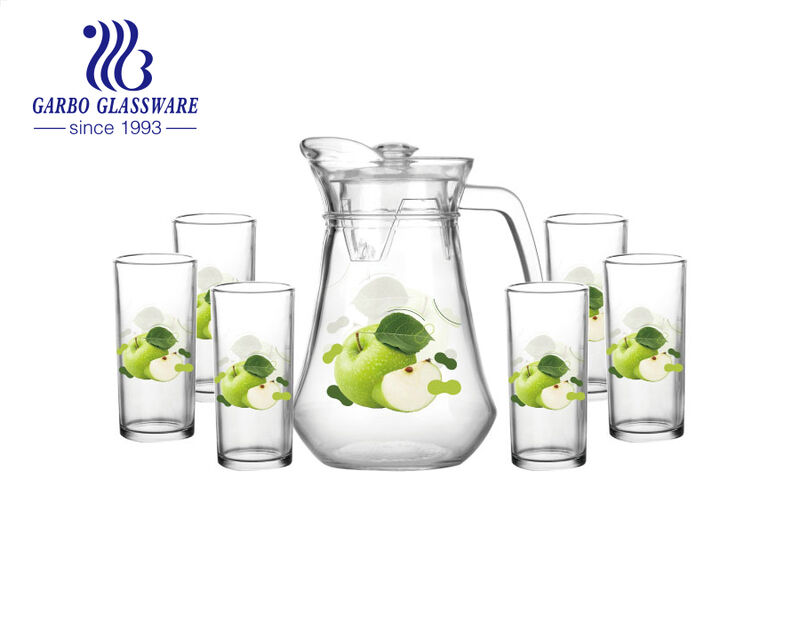 Wholesale factory customized green apple design 1300ml big capacity glass jug set
