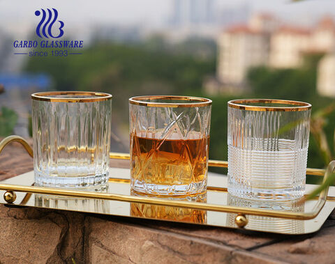 11OZ old fashioned whisky glass with golden rim for hotel bar use