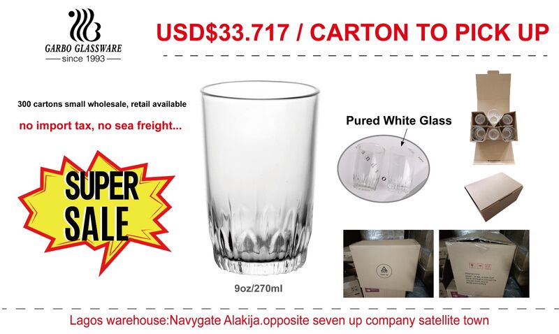 8109 Tasse en verre à boire d'eau claire de 9 oz pour le marché nigérian