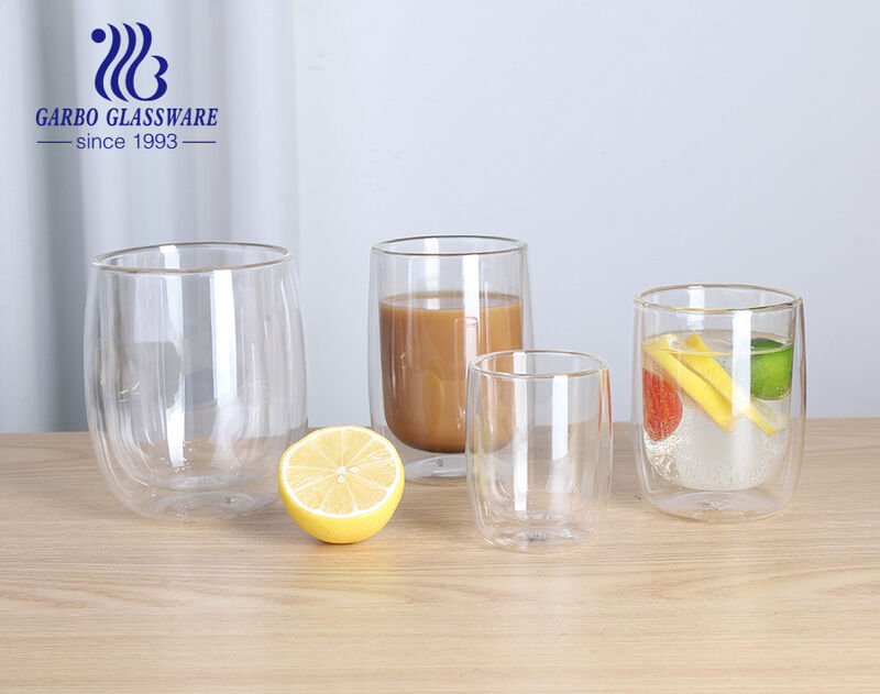 Vaso de vidrio de pared doble personalizado moderno de borosilicato alto de 535ML