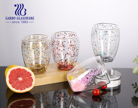 GARBO Double Wall Glass Cup with Glitter Decoration