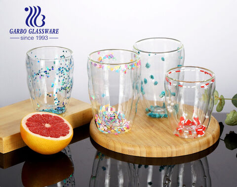 GARBO Double Wall Glass Cup with Glitter Decoration