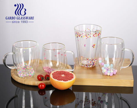 GARBO Double Wall Glass Cup with Glitter Decoration