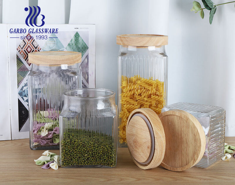 2340ML Simple and stylish H Design with Bamboo Lid Storage Jar